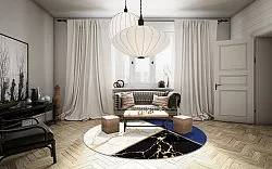 Kerek szőnyeg - Canelli (fekete/fehér/kék)