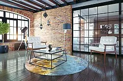 Kerek szőnyeg - Manlieu (kék/többszínű/arany)