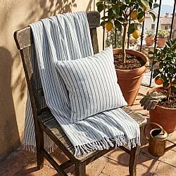 Takarók - Rumi stripe cotton throw (világoskék/sötétkék/krémszínű)