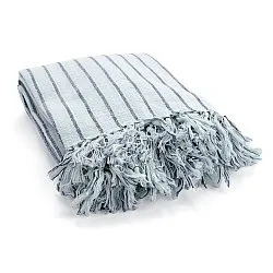 Takarók - Rumi stripe cotton throw (világoskék/sötétkék/krémszínű)