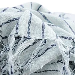 Takarók - Rumi stripe cotton throw (világoskék/sötétkék/krémszínű)