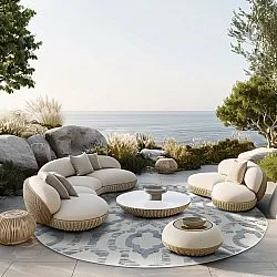 Kerek szőnyeg - Indoor/Outdoor Trenton (fehér/kék)