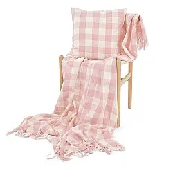 Párnahuzat - Isela check cotton cushion cover (krém/rózsaszín)