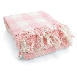 Takarók - Isela check cotton throw (krém/rózsaszín)