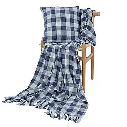 Takarók - Isela check cotton throw (sötétkék/világoskék)