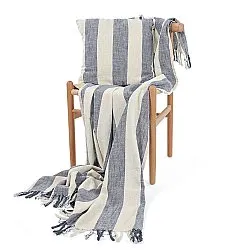 Párnahuzat - Kora stripe cotton cushion cover (krém/sötétkék)