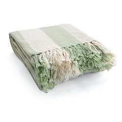 Takarók - Kora stripe cotton throw (krém/világoszöld)