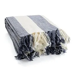 Takarók - Kora stripe cotton throw (krém/sötétkék)