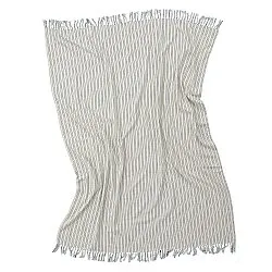 Takarók - Rumi stripe cotton throw (krém/sötétkék/világoszöld)