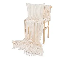Takarók - Rumi stripe cotton throw (krém/rózsaszín/világoskék)