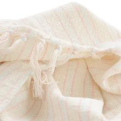 Takarók - Rumi stripe cotton throw (krém/rózsaszín/világoskék)
