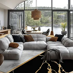 Kerek szőnyeg - Cassa (szürke/fekete/arany)