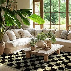 Shaggy szőnyeg - Elsey Natural Cotton Shaggy (fekete/bézs)