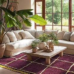 Shaggy szőnyeg - Lana Natural Cotton Shaggy (bordó/sárga)