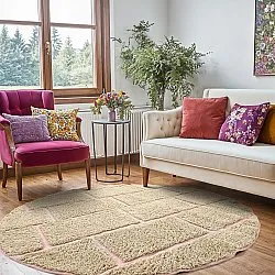 Kerek szőnyeg - Lindley Natural Cotton Shaggy (bézs/rózsaszín)