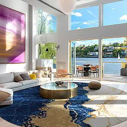 Kerek szőnyeg - Padova (kék/fehér/arany)