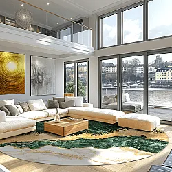 Kerek szőnyeg - Padova (zöld/fehér/arany)