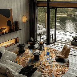 Kerek szőnyeg - Trepito (barna/kék/többszínű)