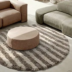Kerek szőnyeg - Thira Stripe Cotton Shaggy (krém/taupe)