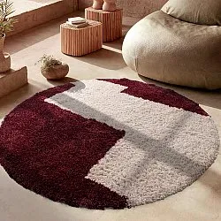 Kerek szőnyeg - Begur Natural Cotton Shaggy (törtfehér/bordó)