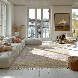 Shaggy szőnyeg - Amira Natural Cotton Shaggy (bézs/lila)