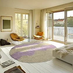 Kerek szőnyeg - Amira Natural Cotton Shaggy (bézs/lila)