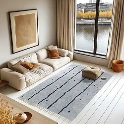 Shaggy szőnyeg - Leora Natural Cotton Shaggy (szürke/kék)