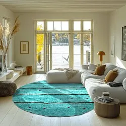 Kerek szőnyeg - Leora Natural Cotton Shaggy (türkiz/barna)