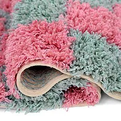 Shaggy szőnyeg - Methoni Check Cotton Shaggy (világoskék/világos rózsaszín)