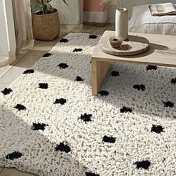 Shaggy szőnyeg - Soria Natural Cotton Shaggy (törtfehér/fekete)