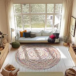 Runda mattor - Flätan (fehér/sokszínű)