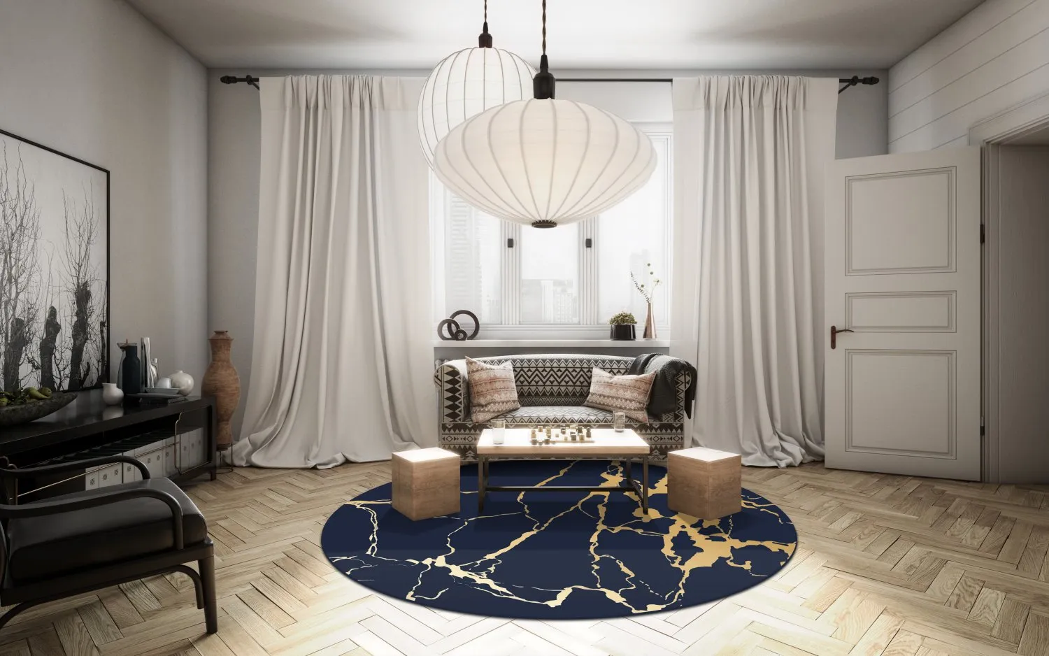 Kerek szőnyeg - Cesina (fekete/arany)