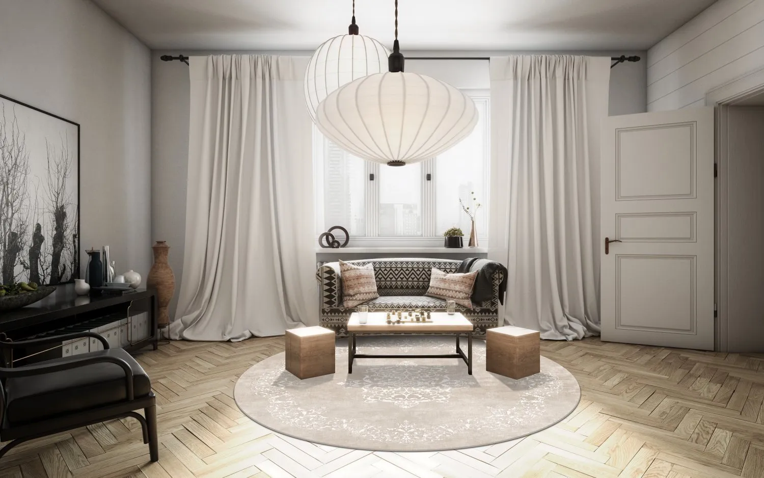 Kerek szőnyeg - Santi (bezs/fehér)