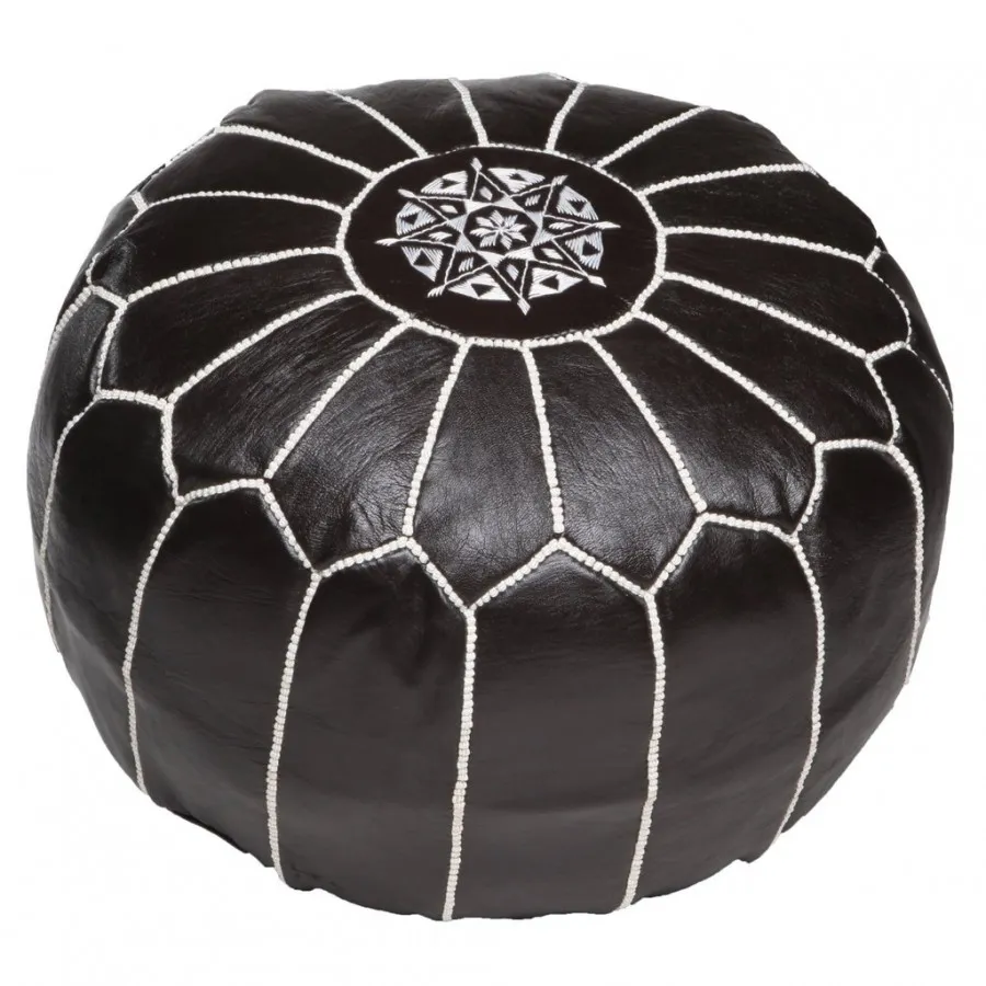 Ülőpuff - Marokkói bőrpuff (fekete/fehér)