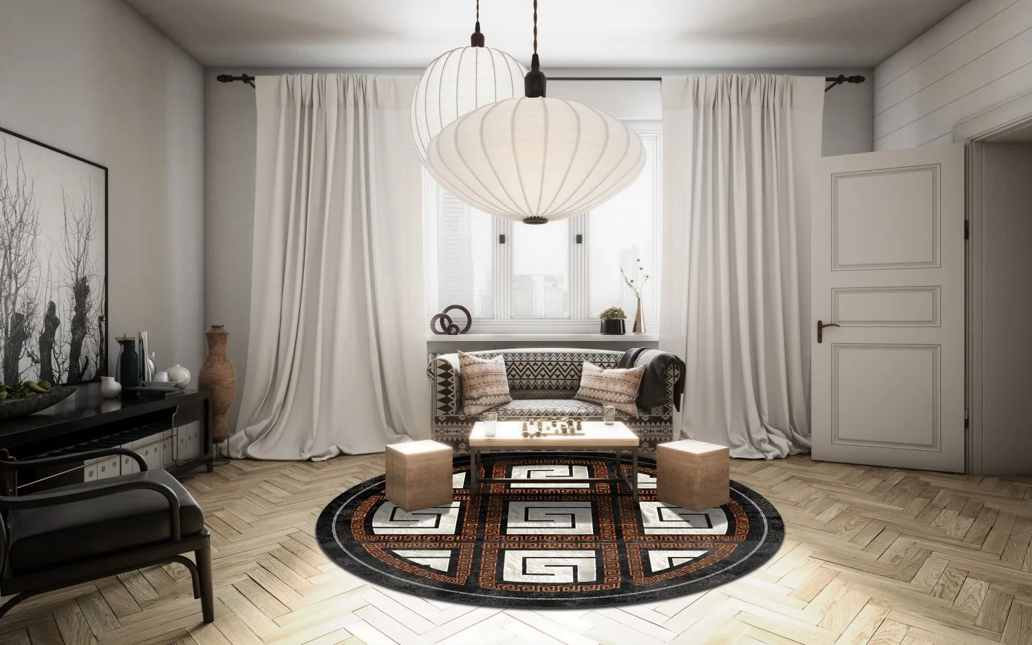 Kerek szőnyeg - Milos (fekete/fehér)