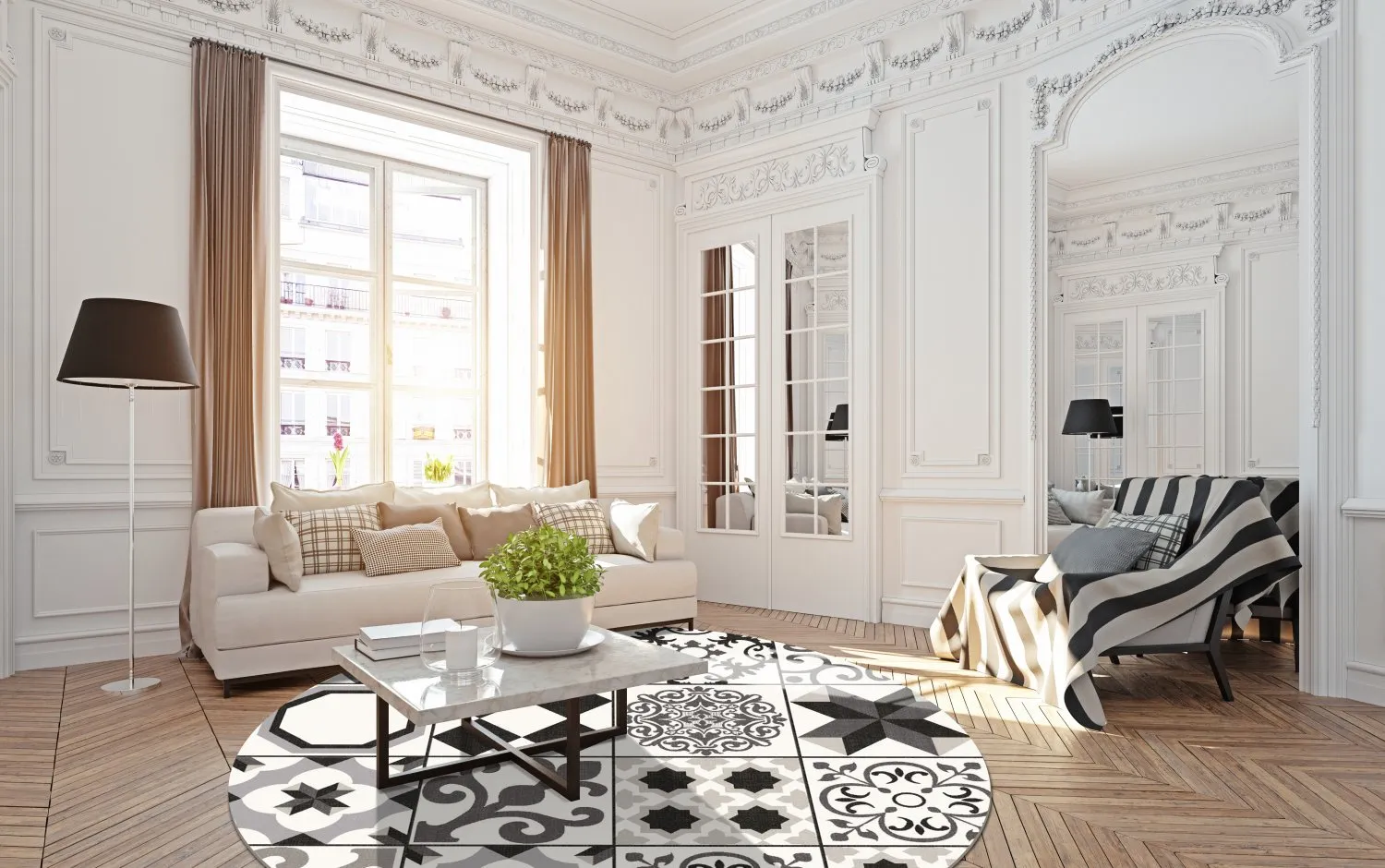 Kerek szőnyeg - Avent (bezs/fekete)