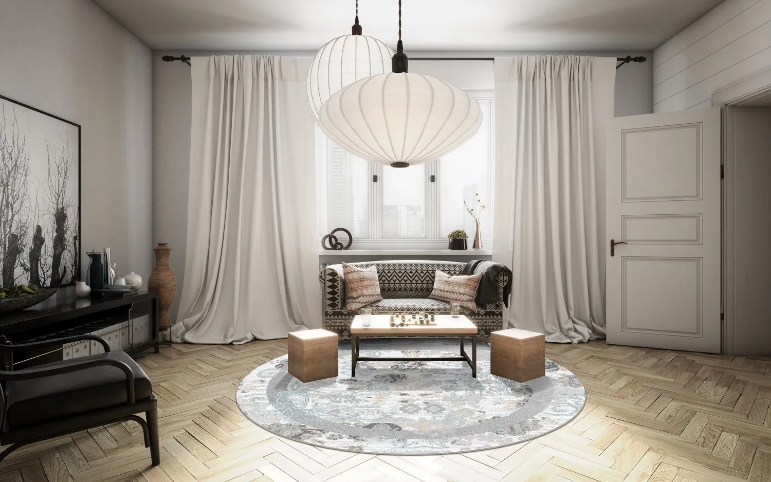 Kerek szőnyeg - Lefkada (fehér/többszínű)