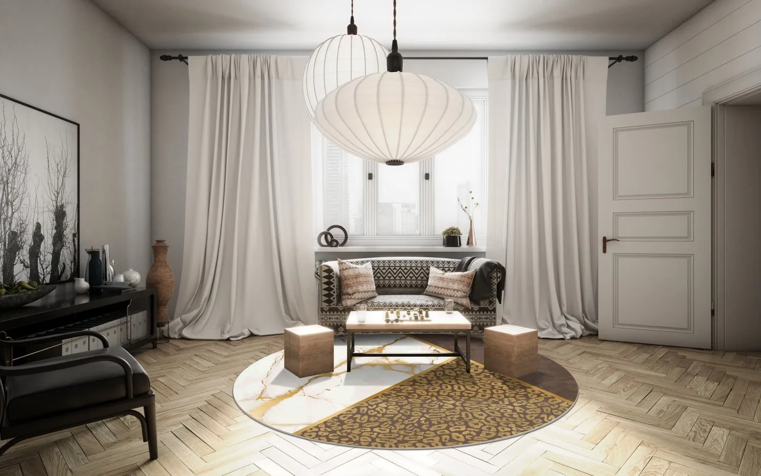 Kerek szőnyeg - Granada (barna/fehér/arany)