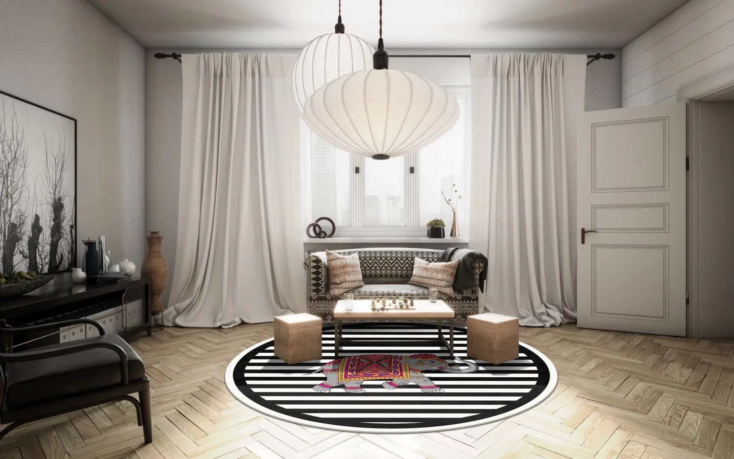 Kerek szőnyeg - Develi (fekete/fehér)