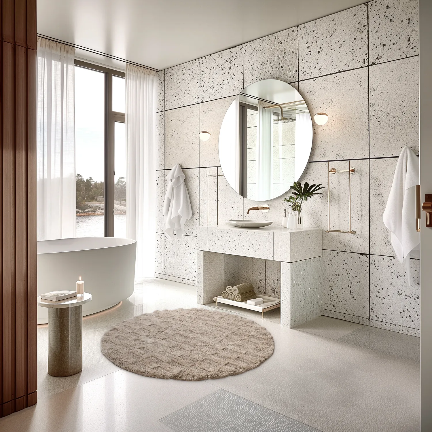 Kerek fürdőszobaszőnyeg - Bevin (bézs)