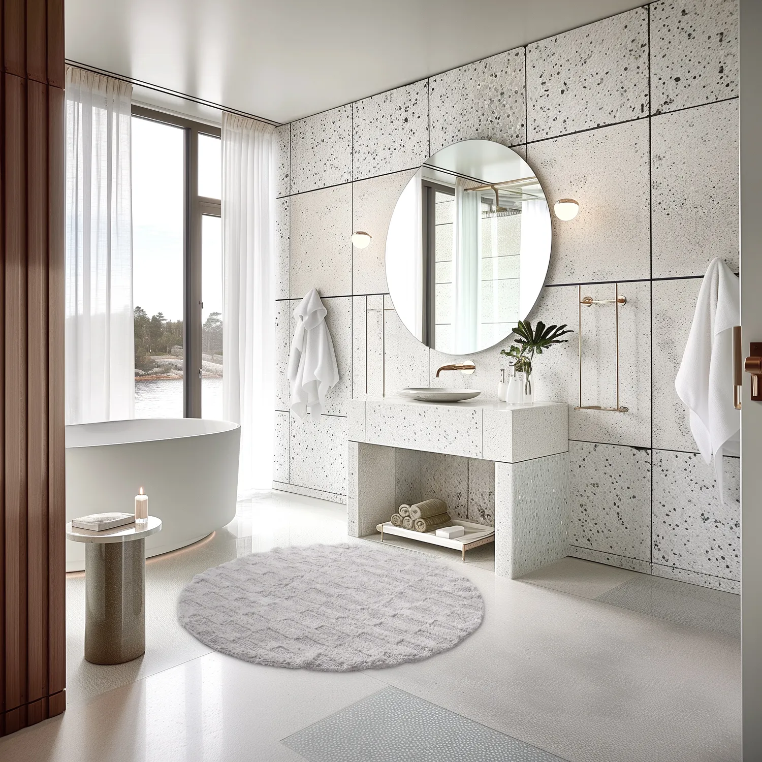 Kerek fürdőszobaszőnyeg - Bevin (világos szürke)