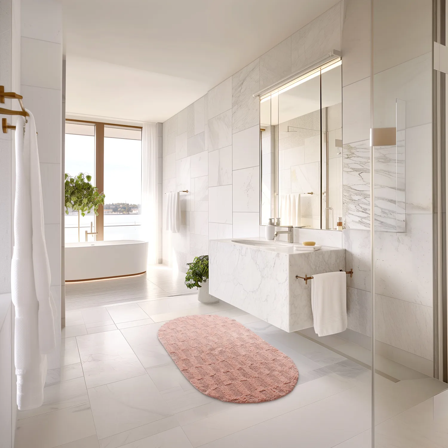 Ovális fürdőszobaszőnyeg - Bevin (rózsaszín)