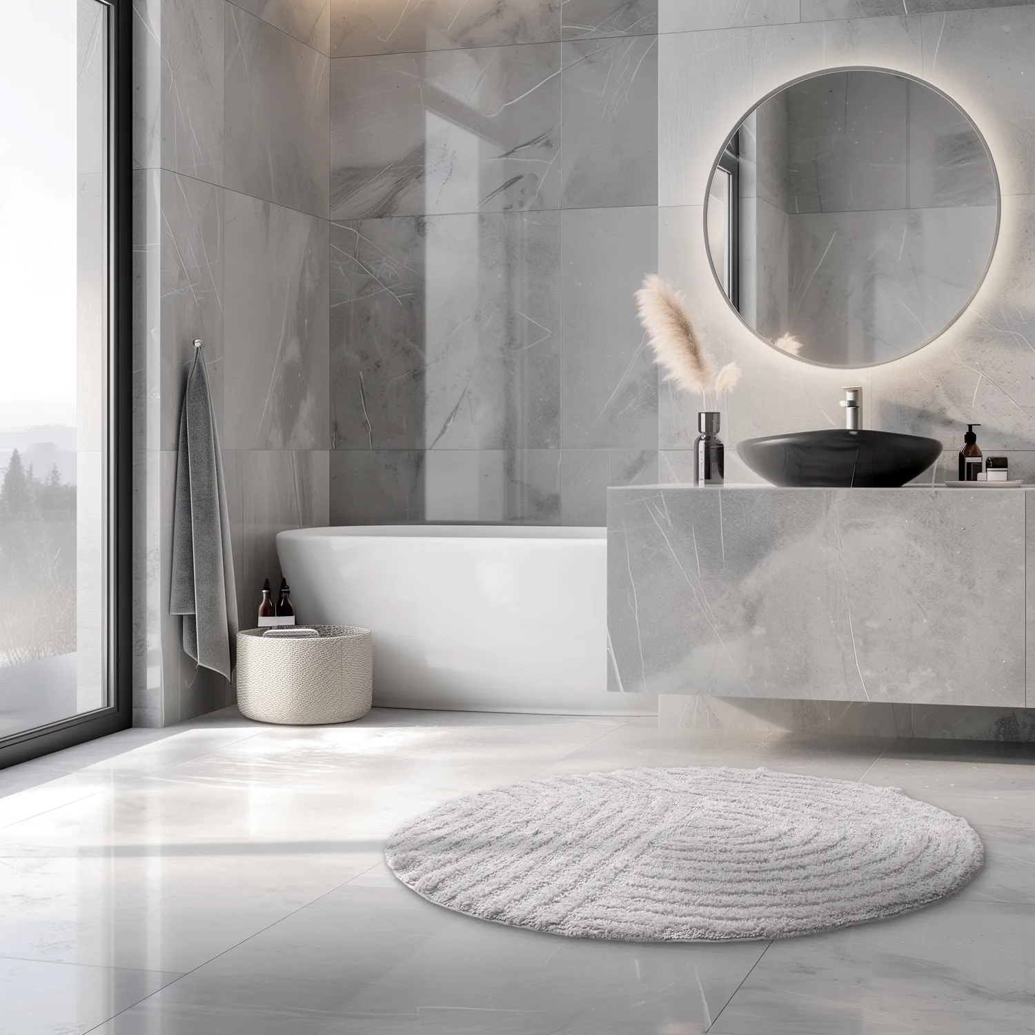 Kerek fürdőszobaszőnyeg - Embla (világos szürke)