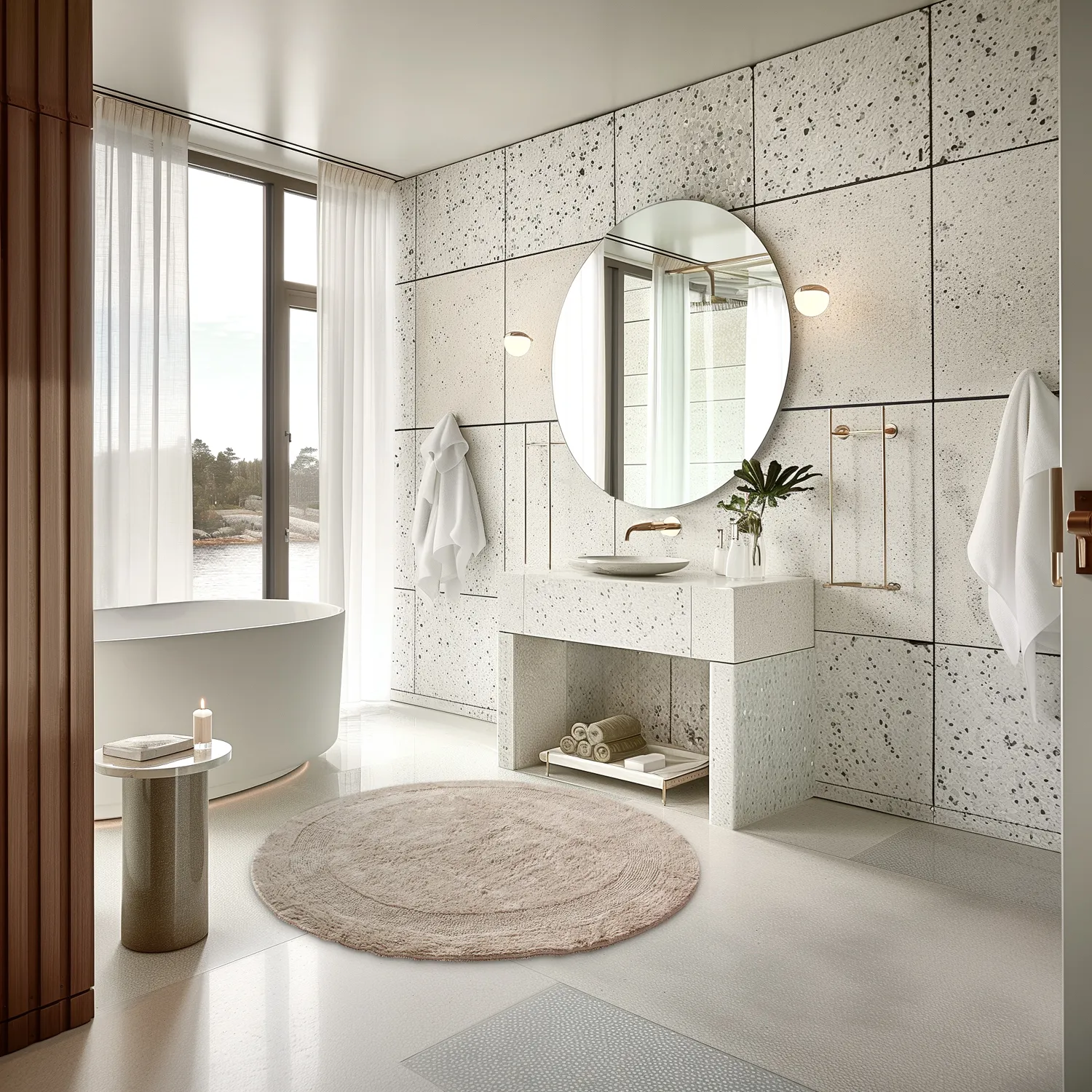 Kerek fürdőszobaszőnyeg - Nila (bézs)