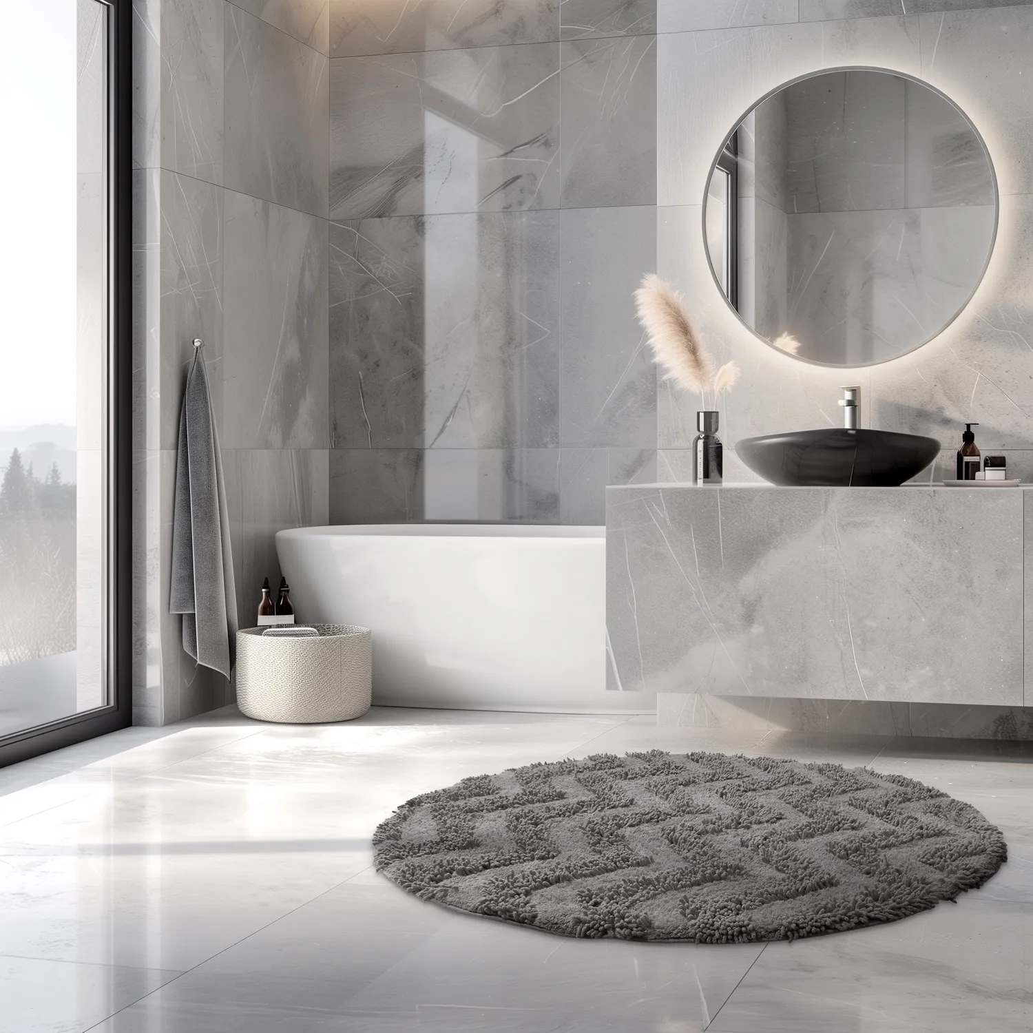Kerek fürdőszobaszőnyeg - Tressa (sötét szürke)