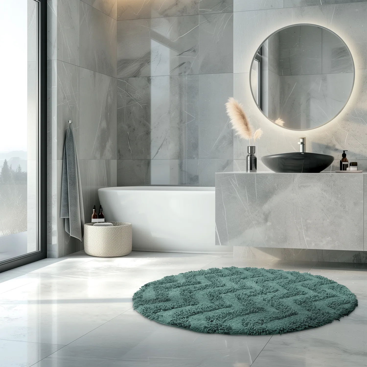 Kerek fürdőszobaszőnyeg - Tressa (sötétzöld)