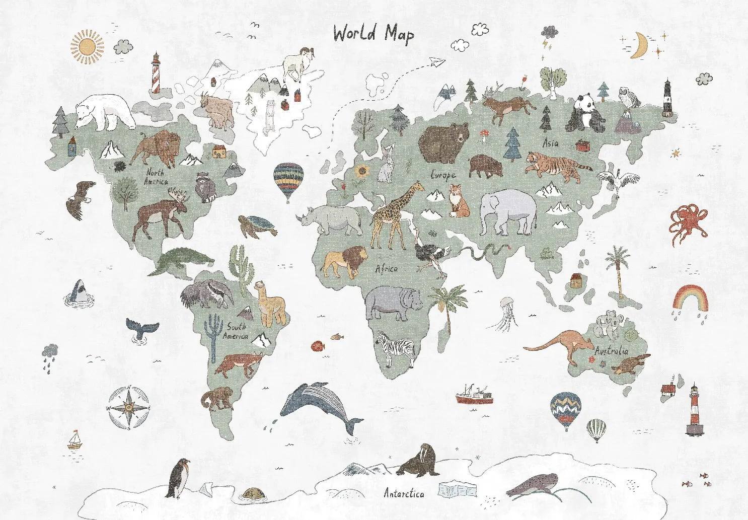 Gyermek szőnyeg - Kids World Map (zöld)