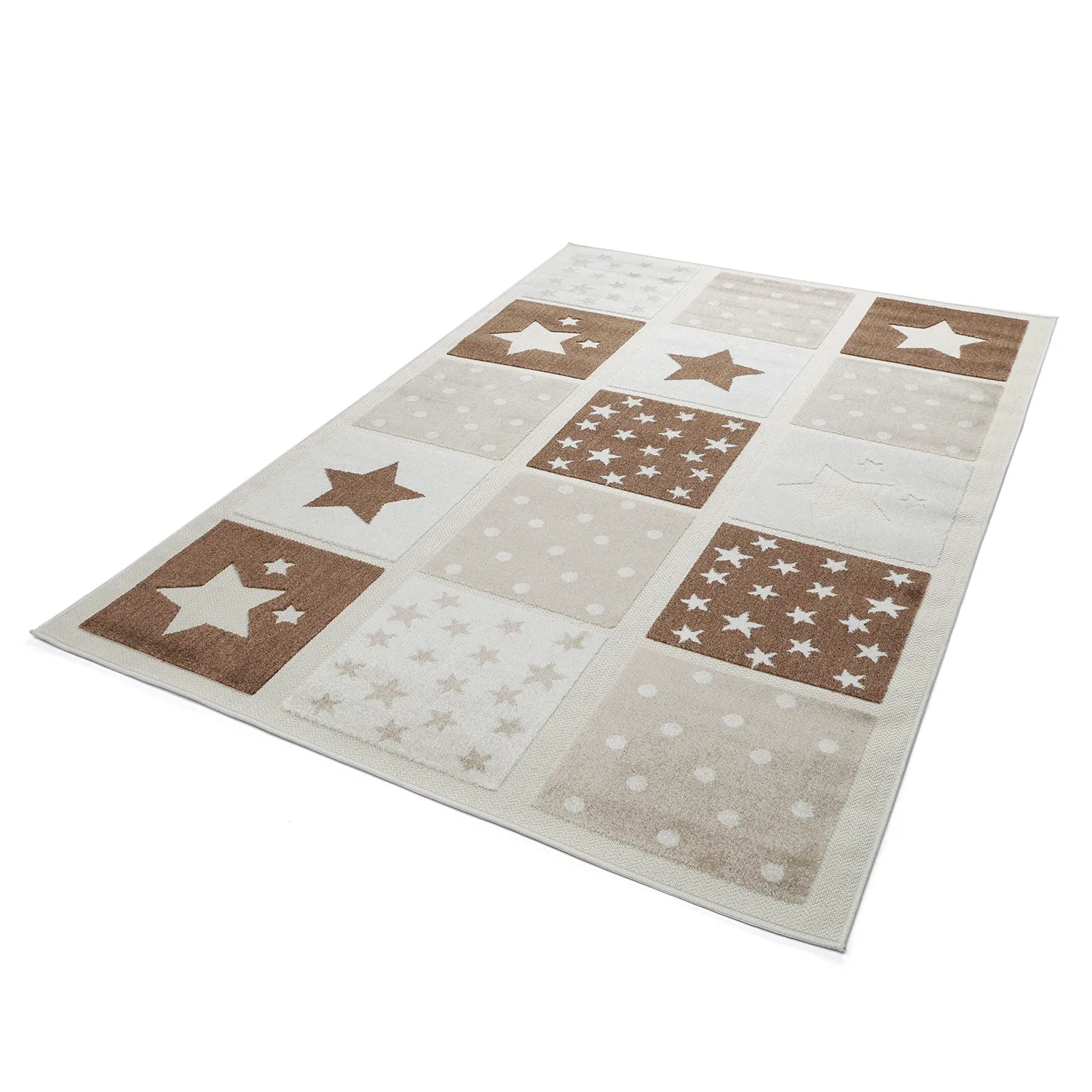 Gyerekszőnyeg - Star Grid (krém/barna)
