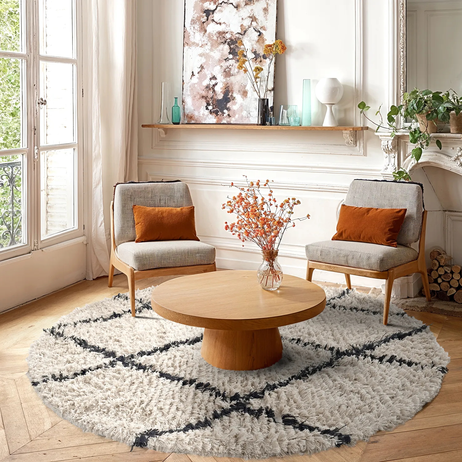 Kerek szőnyeg - Alcott Natural Cotton Shaggy (fekete/fehér)