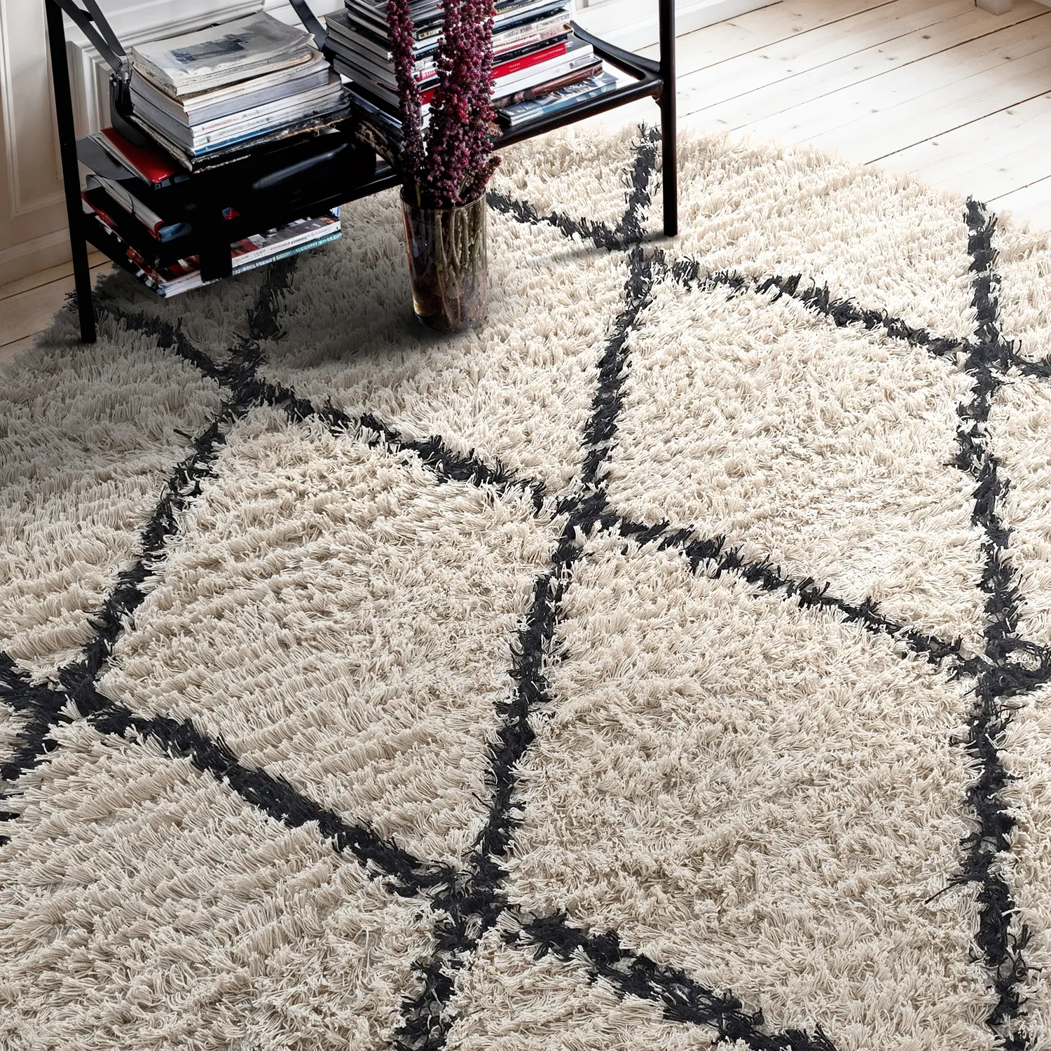 Kerek szőnyeg - Alcott Natural Cotton Shaggy (fekete/fehér)
